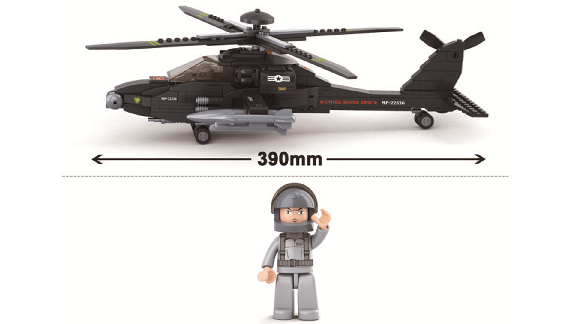 Klocki Wojsko Helikopter Wojskowy Boeing AH-64 APACHE 239el TOMDORIX