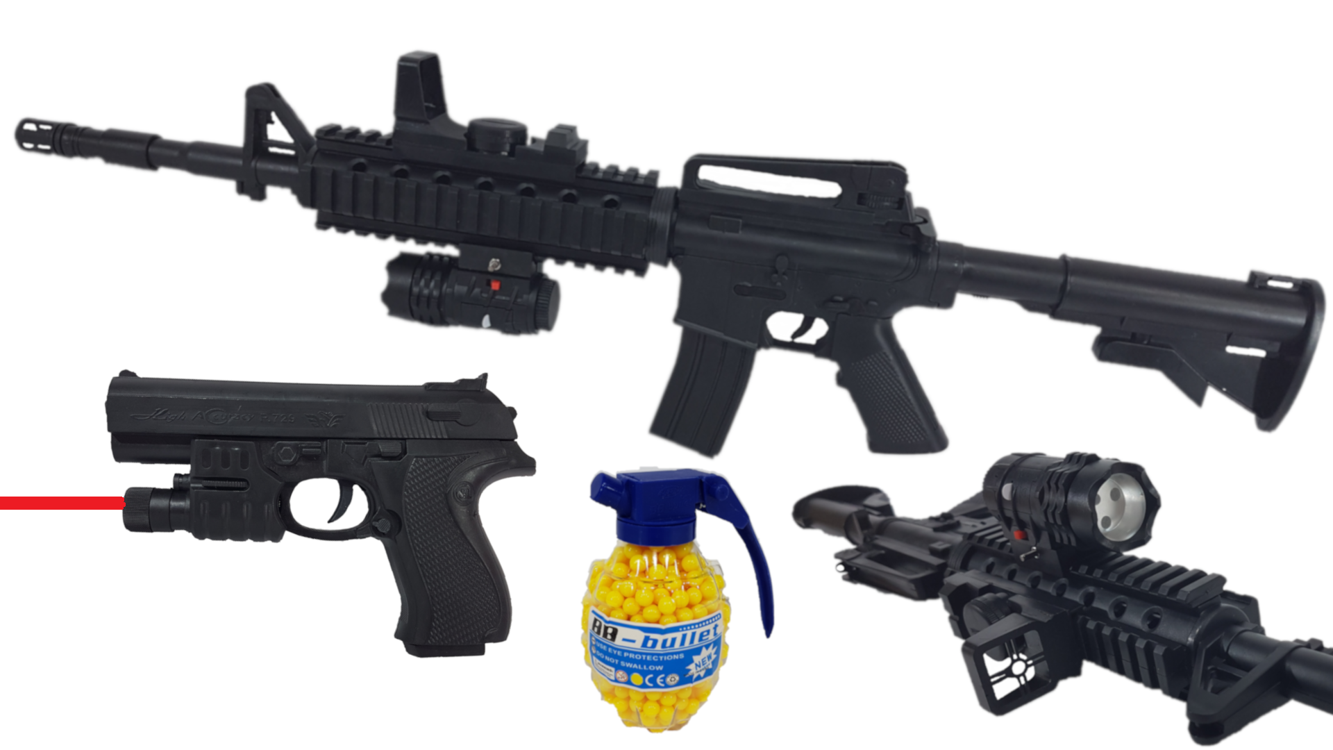 Karabin M4A1 Snajperka Na Kulki z Niebieską Latarką + Pistolet z Laserem + Granat TOMDORIX