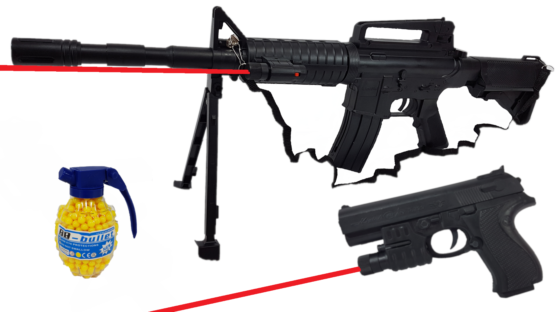 Karabin Snajperka M4A1 Na Kulki z Laserem i Paskiem + Pistolet z Laserem + Granat TOMDORIX