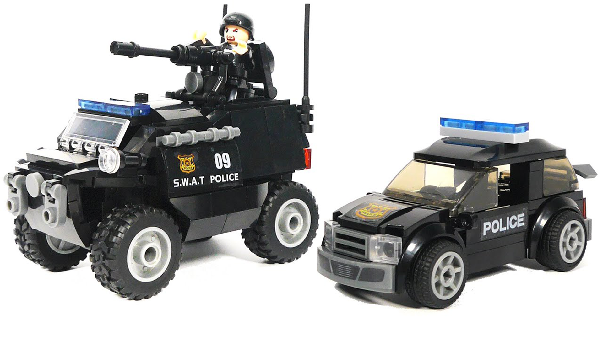 Klocki Policja JEEP i Radiowóz S.W.A.T. + 2 Pojazdy Policyjne TOMDORIX