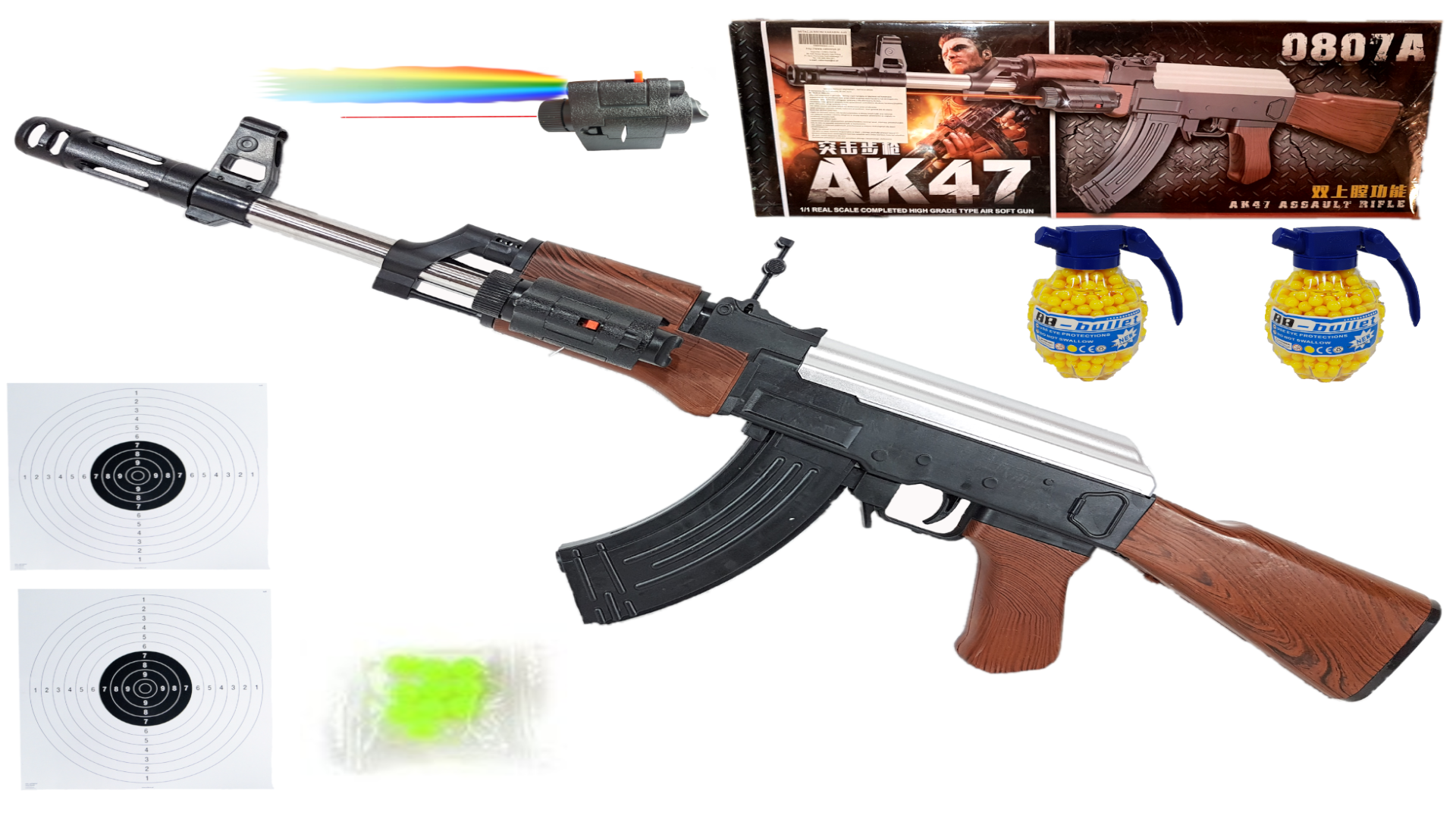 Karabin Na Kulki AK-47 KAŁASZNIKOW ASG + 2 Granaty +2 Tarcze TOMDORIX