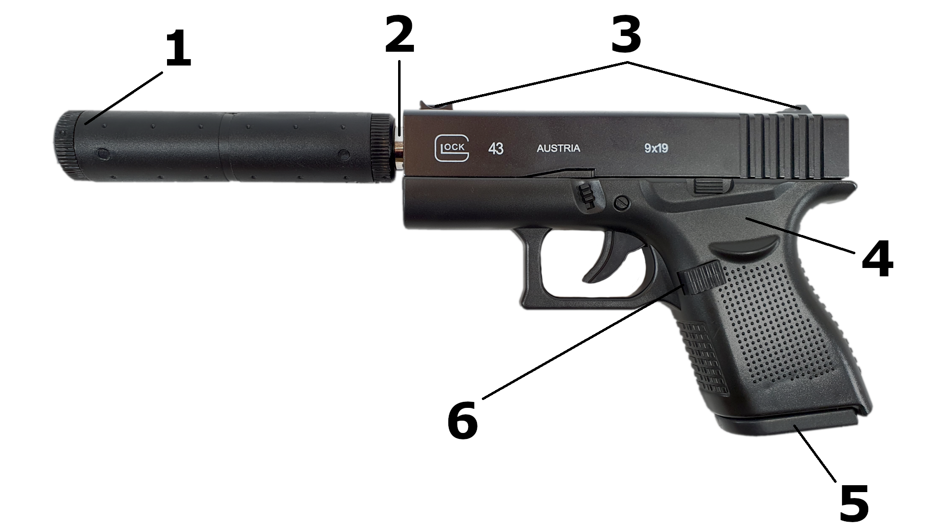 GLOCK 43 Pistolet Metalowy Na Kulki 6mm z Tłumnikiem TOMDORIX