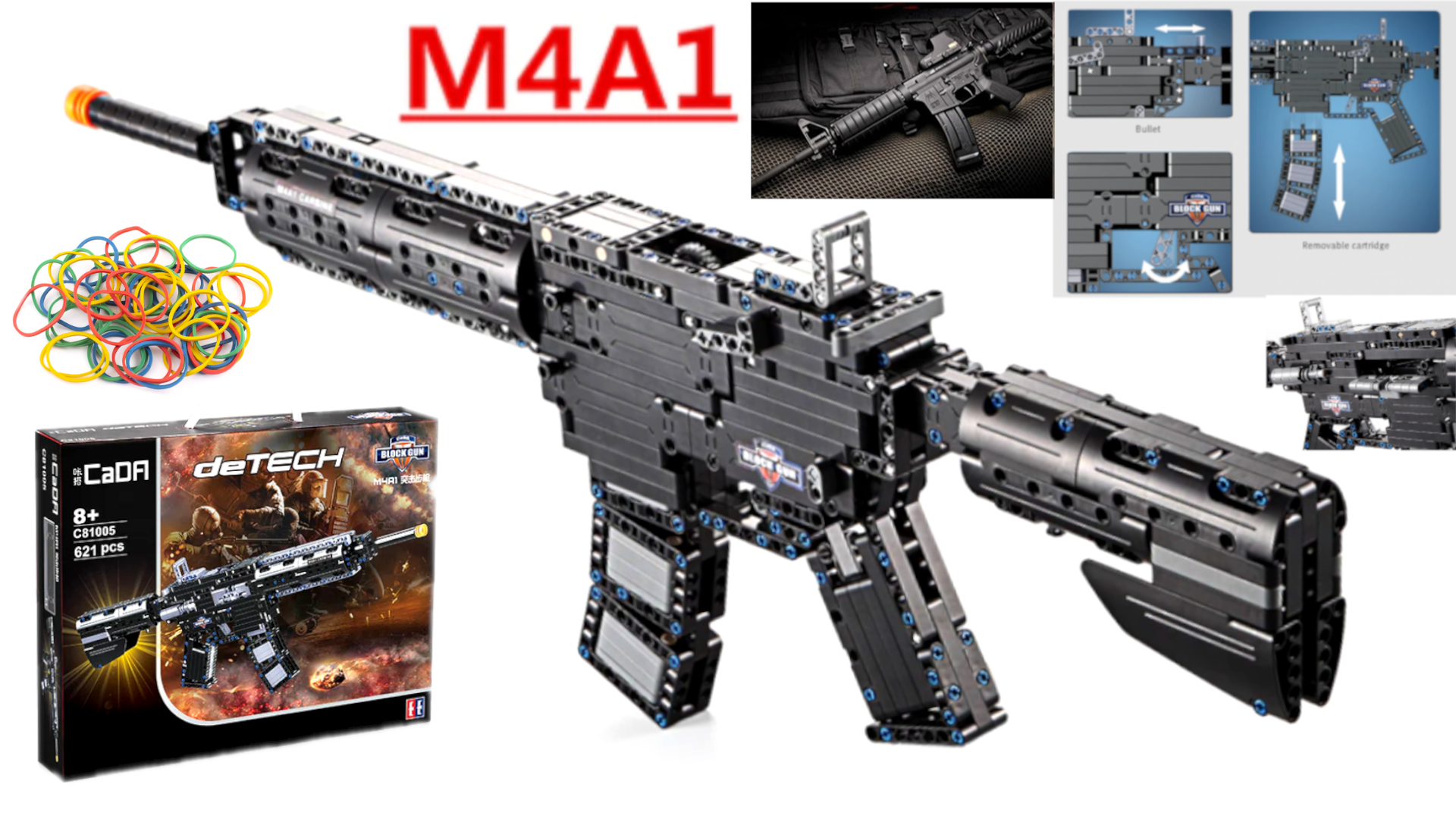 Klocki CADA Karabin M4A1, Pistolet Nerf, Klocki Lego Technic, TOMDORIX