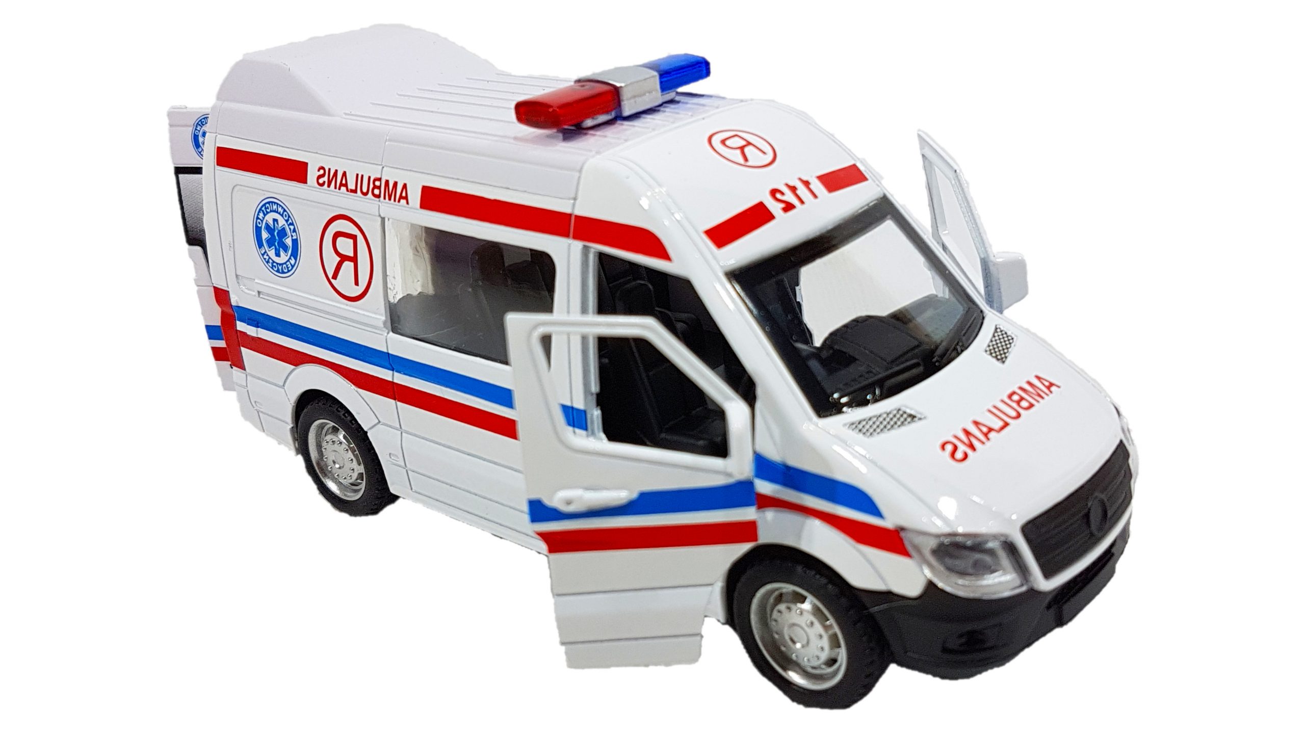 Ambulans Karetka Pogotowie Bus Metal. Z Napędem Światło+ Dźwięk TOMDORIX