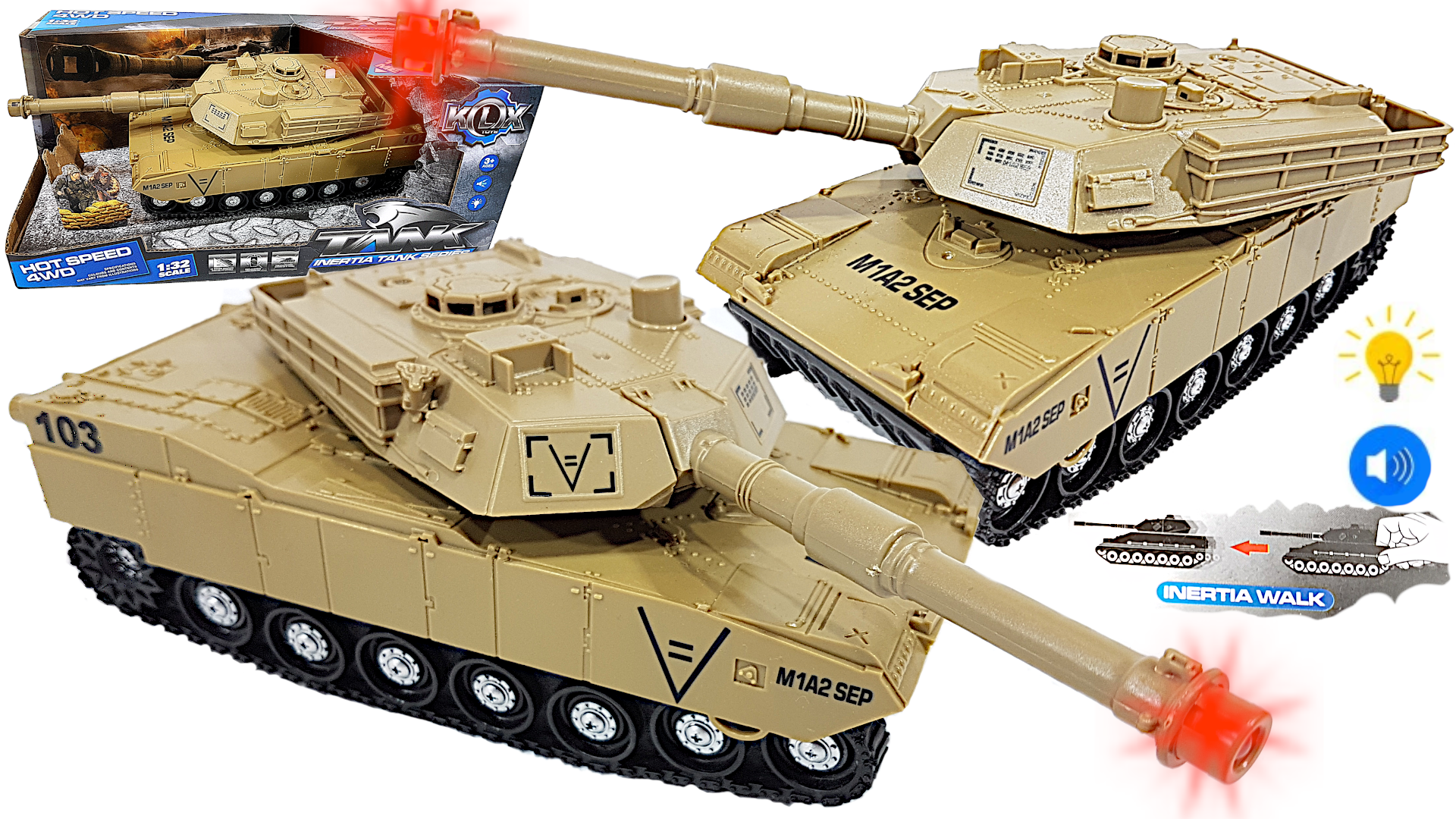 Czołg Abrams M1A2 Na Baterie +Światło+ Dźwięk+ Napęd 4X4 TOMDORIX