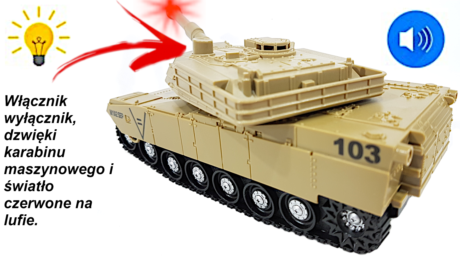 Czołg Abrams M1A2 Na Baterie +Światło+ Dźwięk+ Napęd 4X4 TOMDORIX