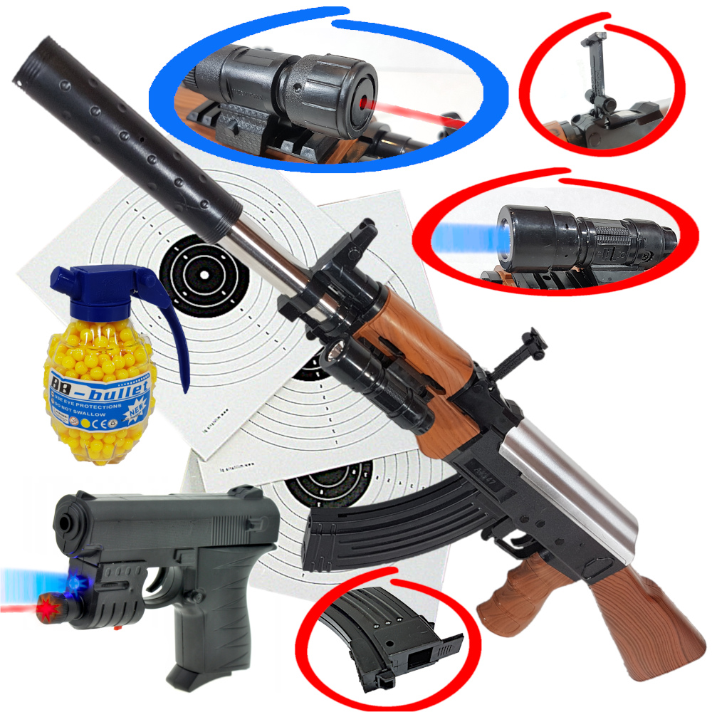 Karabin Na Kulki AK-47 KAŁASZNIKOW ASG+2 Granaty+Pistolet+2 Tarcze TOMDORIX