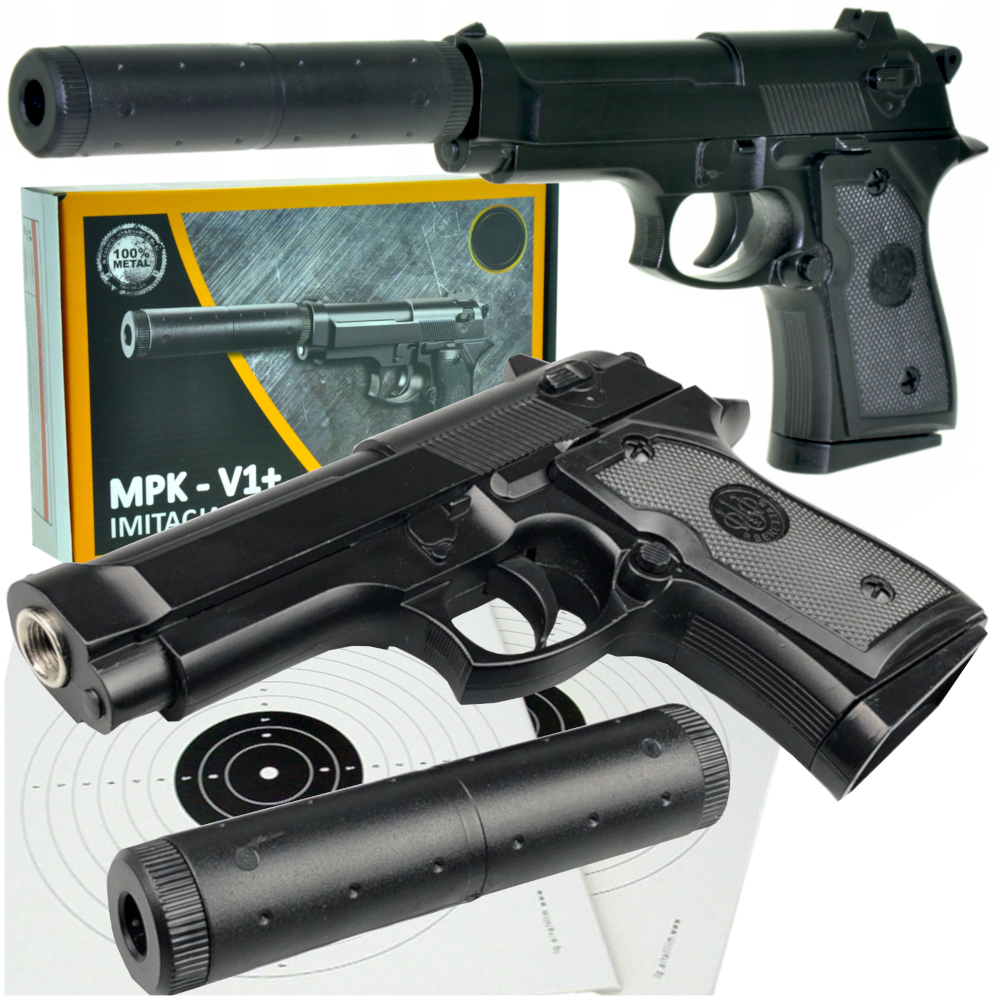BERETTA Pistolet Metalowy na Kulki 6mm Replika ASG + Tłumnik Tomdorix