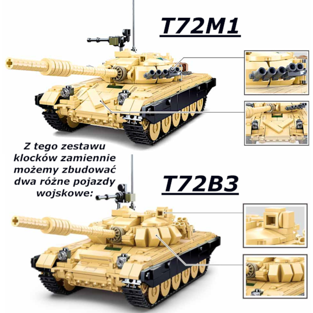 Klocki Czołg Rosyjski 2w1 T-72B3 T-72M1 Wojsko Tomdorix