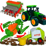 Zestaw Farmerski 3w1 Traktor Z Napędem + Siewnik, Prasa i Opryskiwacz TOMDORIX