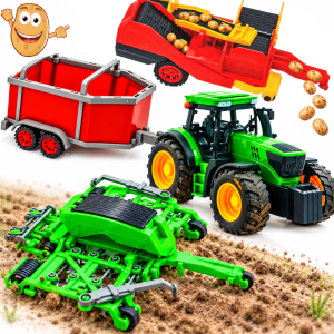 Zestaw Farmerski 3w1 Traktor z Napędem + Kultywator +Przyczepa Dla Zwierząt +Kombajn do Ziemniaków TOMDORIX