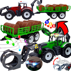 Ciągnik Traktor Na Baterie +Przyczepa Zestaw Farmera Ruchoma Łyżka Światło Dźwięk TOMDORIX