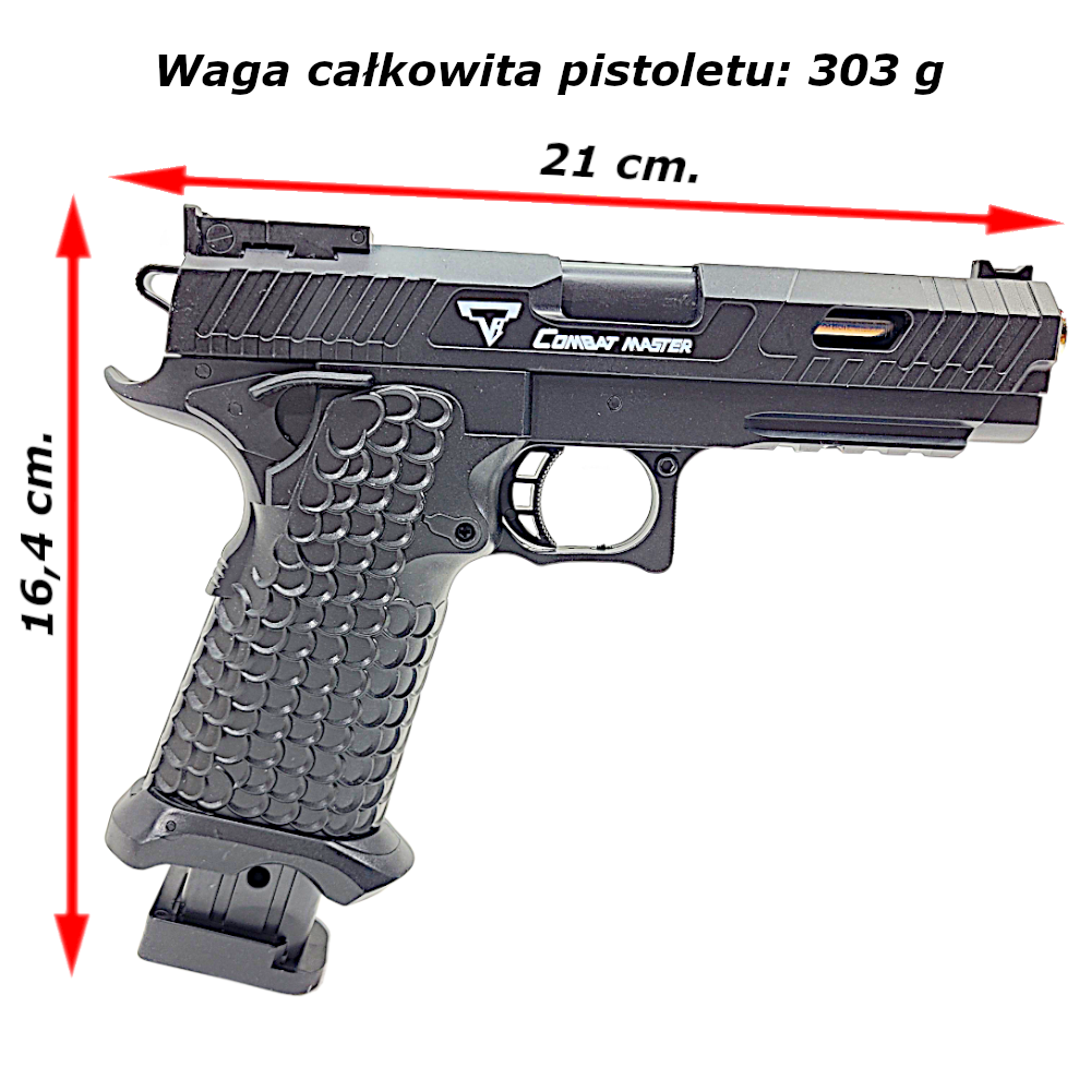 Pistolet COMBAT MASTER na kulki ASG Imitacja Broni AIRSOFT GUN 6mm+ Tarcze Tomdorix