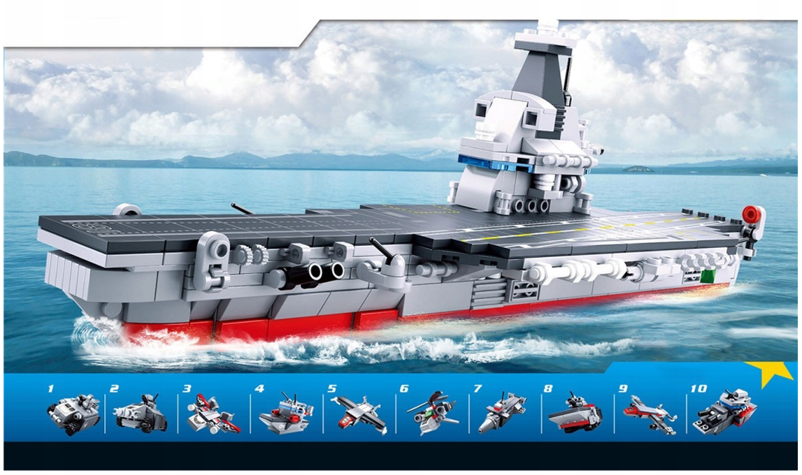 Klocki Statek Lotniskowiec Łódź Okręt 10w1 ARMY Wojsko Tomdorix