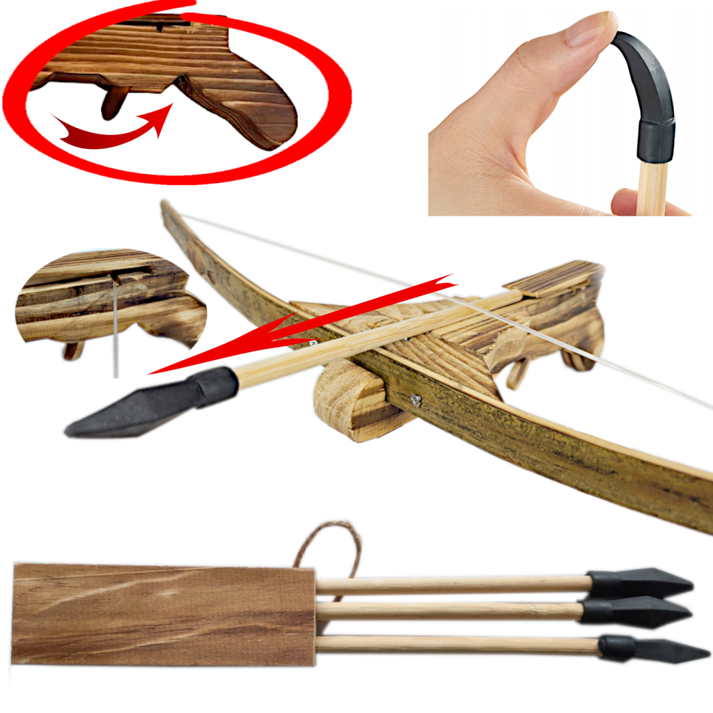 KUSZA Drewniana Zdobiona Duża +Trzy Bełty + Kołczan Tomdorix