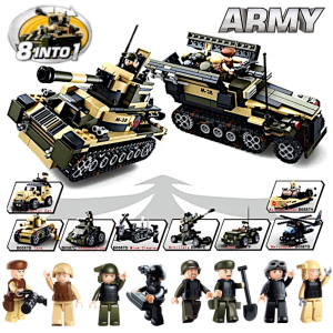 Klocki Czołg Pojazdy Wojskowe 8 w 1 opak. Osiem Figurek ARMY 928 el. Tomdorix