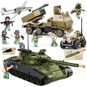 Klocki CZOŁG T90 STRZELA CIĘŻARÓWKA Wyrzutnia DRON JEEP Armia 6 Figurek Tomdorix