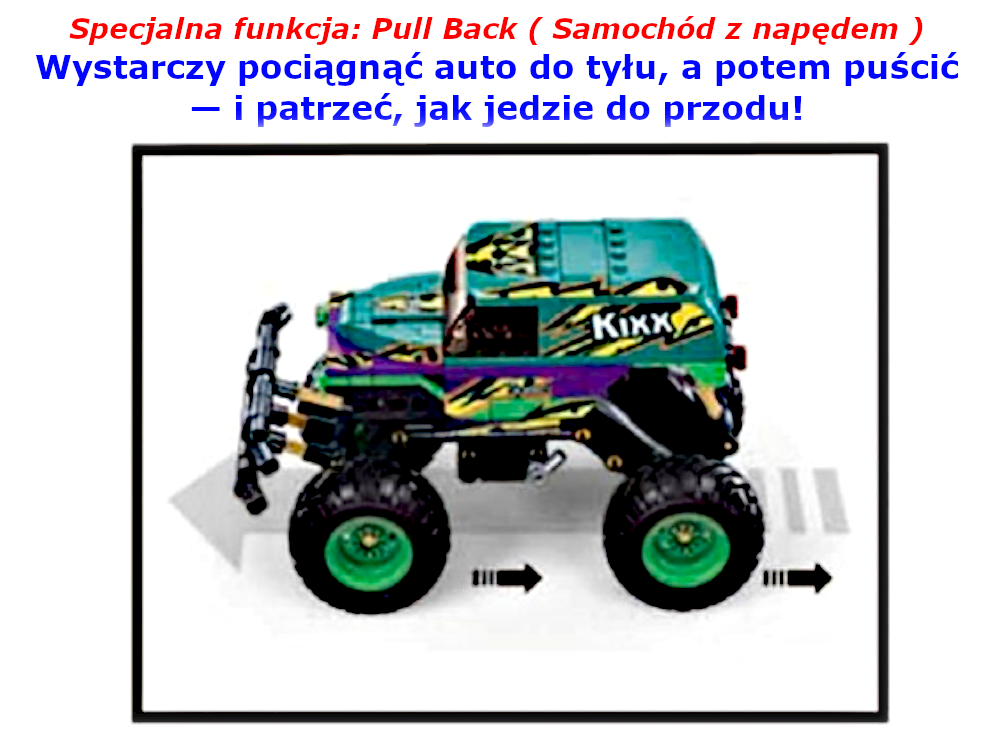 Klocki Auto Terenowe MONSTER JEEP OFF ROAD z napędem PULL BACK, Figurka Tomdorix