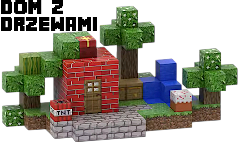 Klocki MINECRAFT Magnetyczne Sześciany Piksele Dom Z Drzewami 108el + 3 Ludziki TOMDORIX