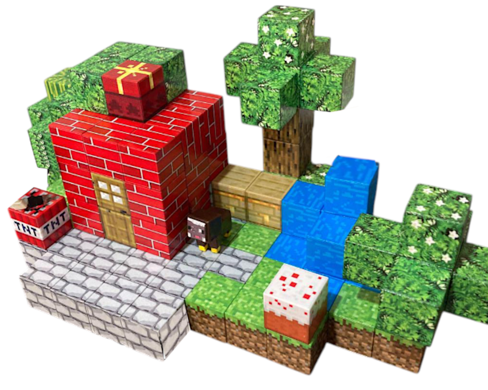 Klocki MINECRAFT Magnetyczne Sześciany Piksele Dom Z Drzewami 108el + 3 Ludziki TOMDORIX