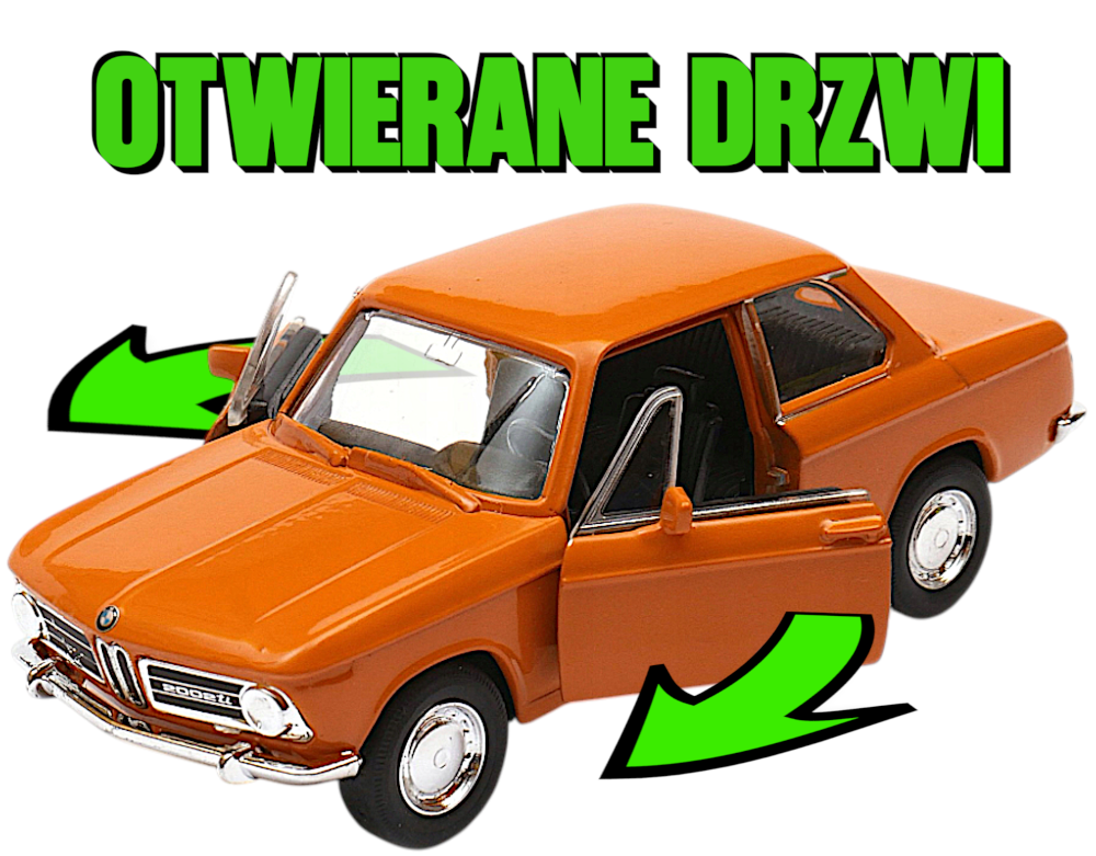 Auto BMW 2002 ti Pomarańczowy Model Metalowy Welly Otwierane Drzwi TOMDORIX
