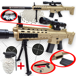 Ogromny Karabin Snajperski Na Kulki SCAR Bojowy ASG 96 cm + Granat + tarcze TOMDORIX