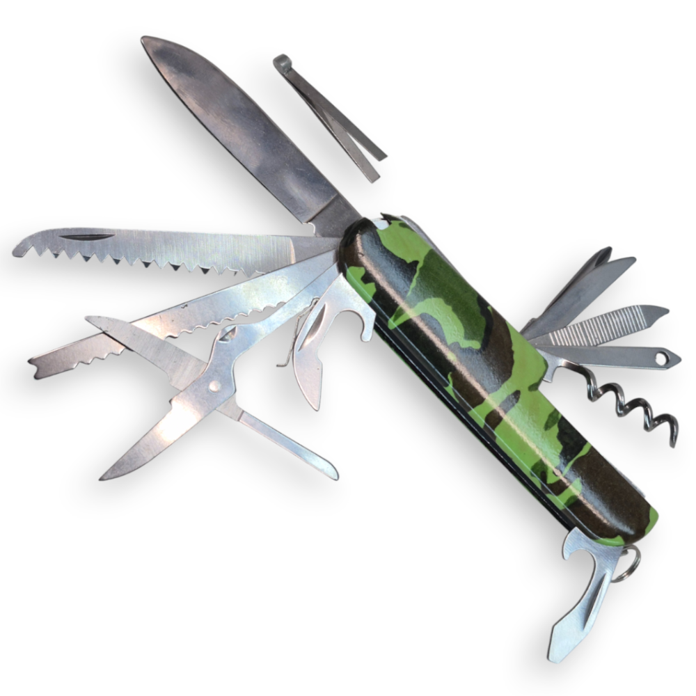 Scyzoryk Wielofunkcyjny Wojskowy CAMO – 10w1 Niezbędnik Korkociąg Tomdorix