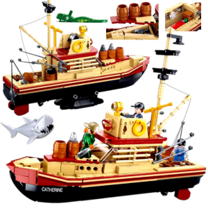 Klocki ŁÓDŹ RYBACKA Statek Wędkarski Okręt Z Rekinem 3 Figurki Tomdorix