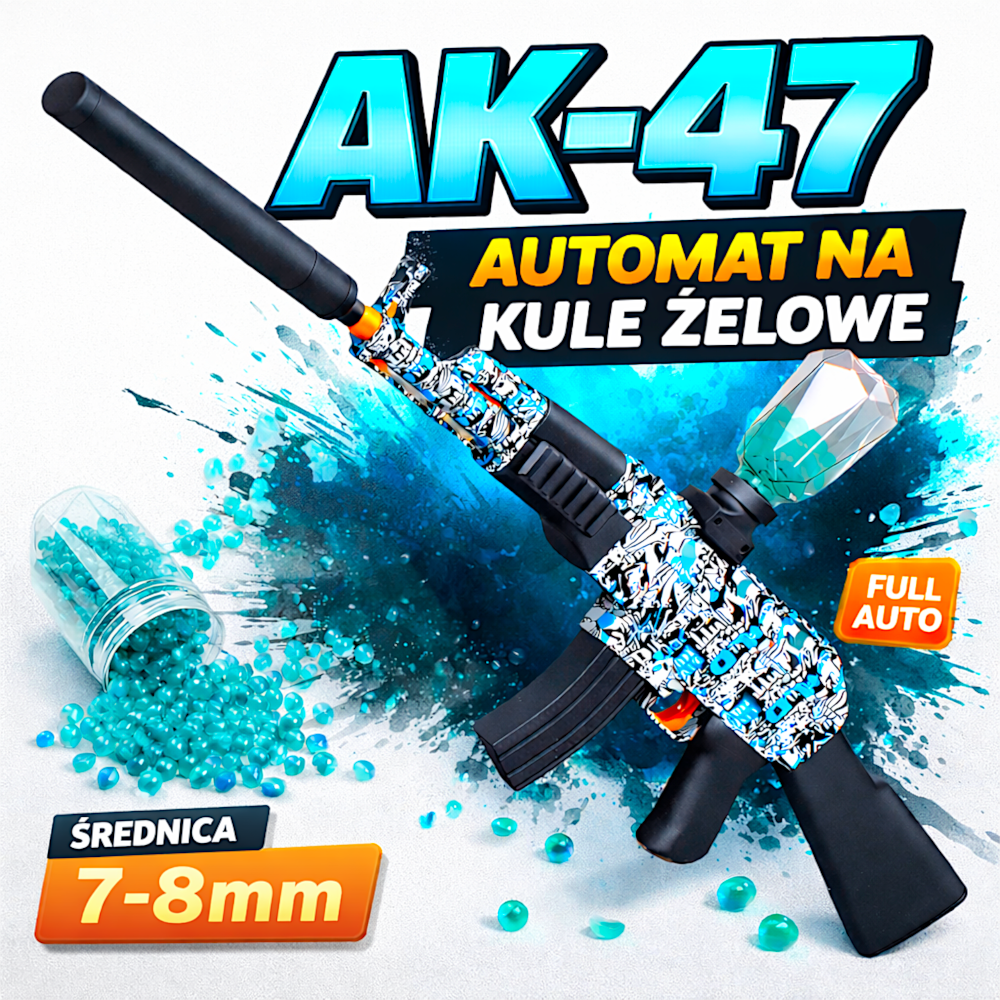 Karabin AK-47 Automat Na Kulki Naboje Żelowe Wodne Orbeez Świecący Zestaw XXL TOMDORIX