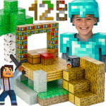 Klocki MINECRAFT Magnetyczne Sześciany Pixele Dom z Biblioteką + 4 Figurki 128el TOMDORIX