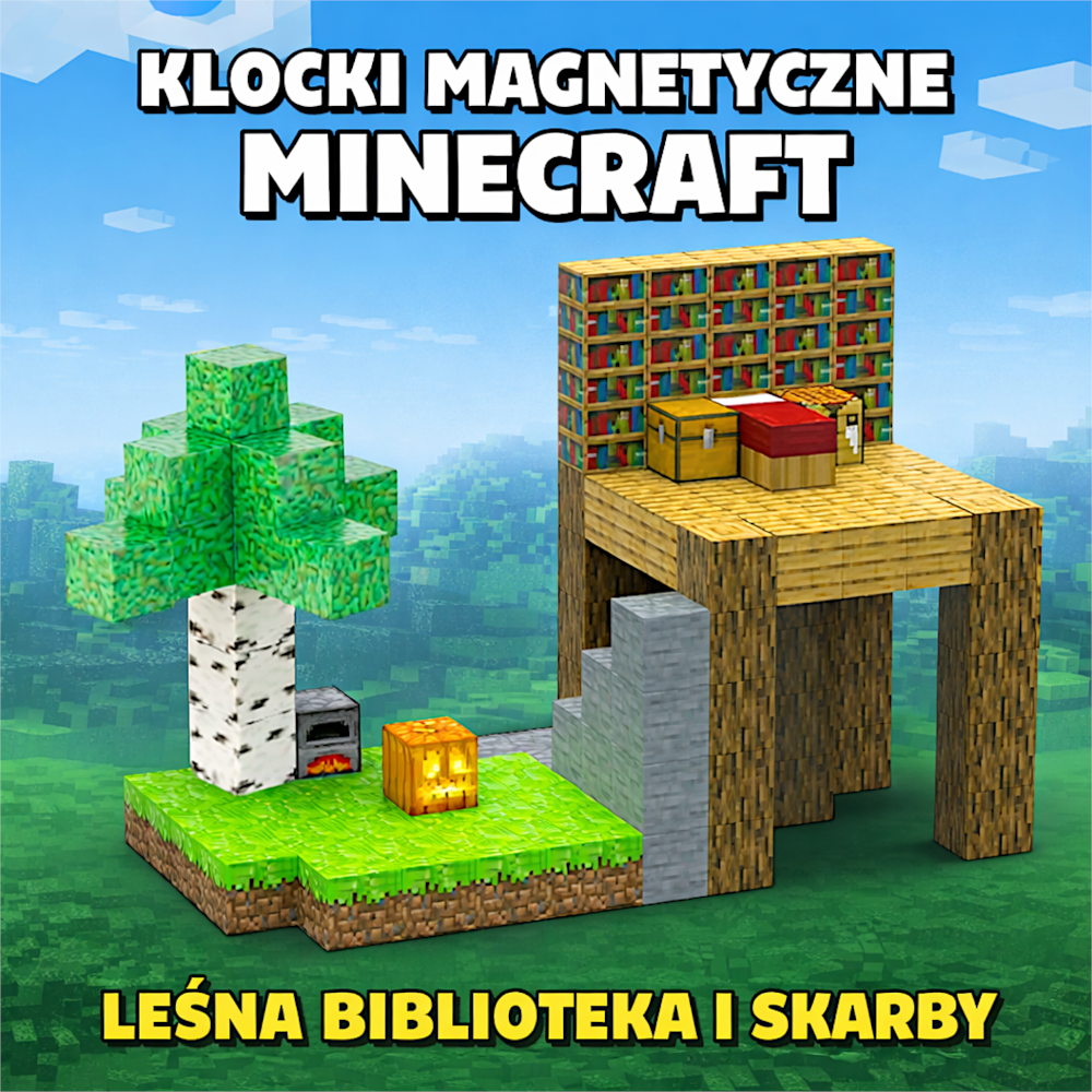 Klocki MINECRAFT Magnetyczne Sześciany Pixele Dom z Biblioteką + 4 Figurki 128el TOMDORIX