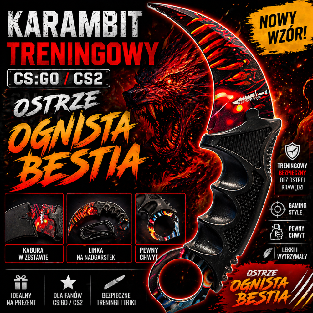 Nóż KARAMBIT Treningowy CSGO CS2 Ostrze OGNISTA BESTIA Galaxy Red Skin Tomdorix