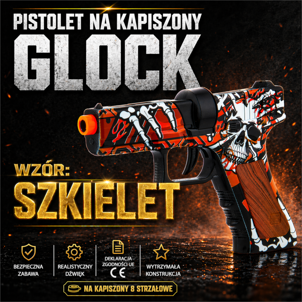 Pistolet GLOCK Na Kapiszony Dyski Rewolwer Metalowy Hukowy wzór Szkielet TOMDORIX