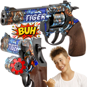 Pistolet Na Kapiszony Dyski REWOLWER Kowboja Metalowy Hukowy wzór Tygrys TOMDORIX