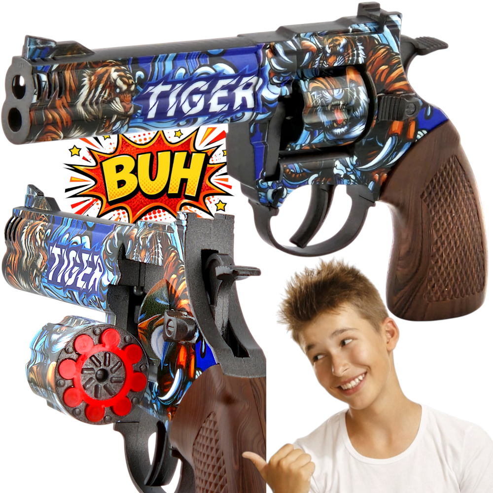 Pistolet Na Kapiszony Dyski REWOLWER Kowboja Metalowy Hukowy wzór Tygrys TOMDORIX