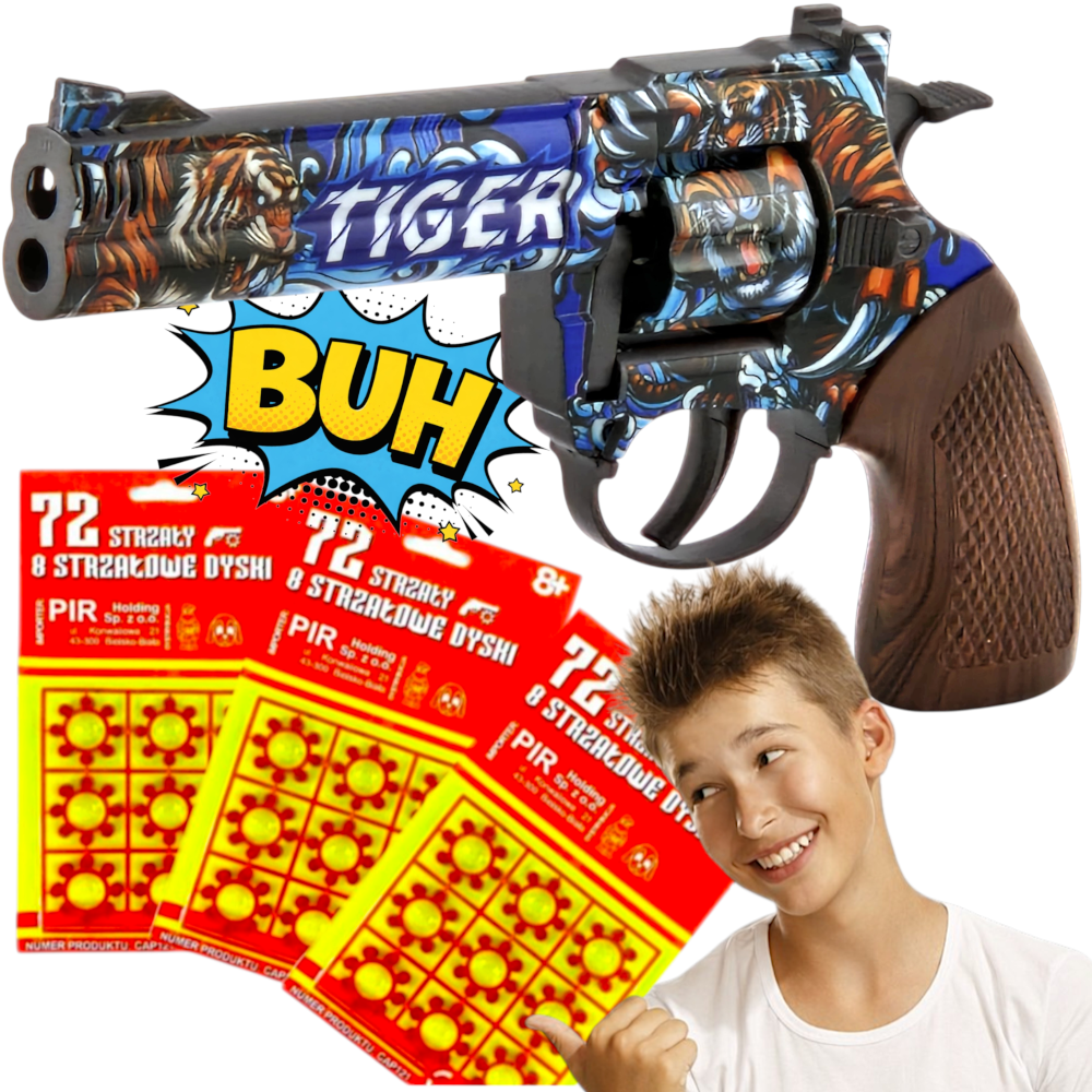Pistolet Na Kapiszony Dyski REWOLWER Kowboja Metalowy Hukowy wzór Tygrys TOMDORIX