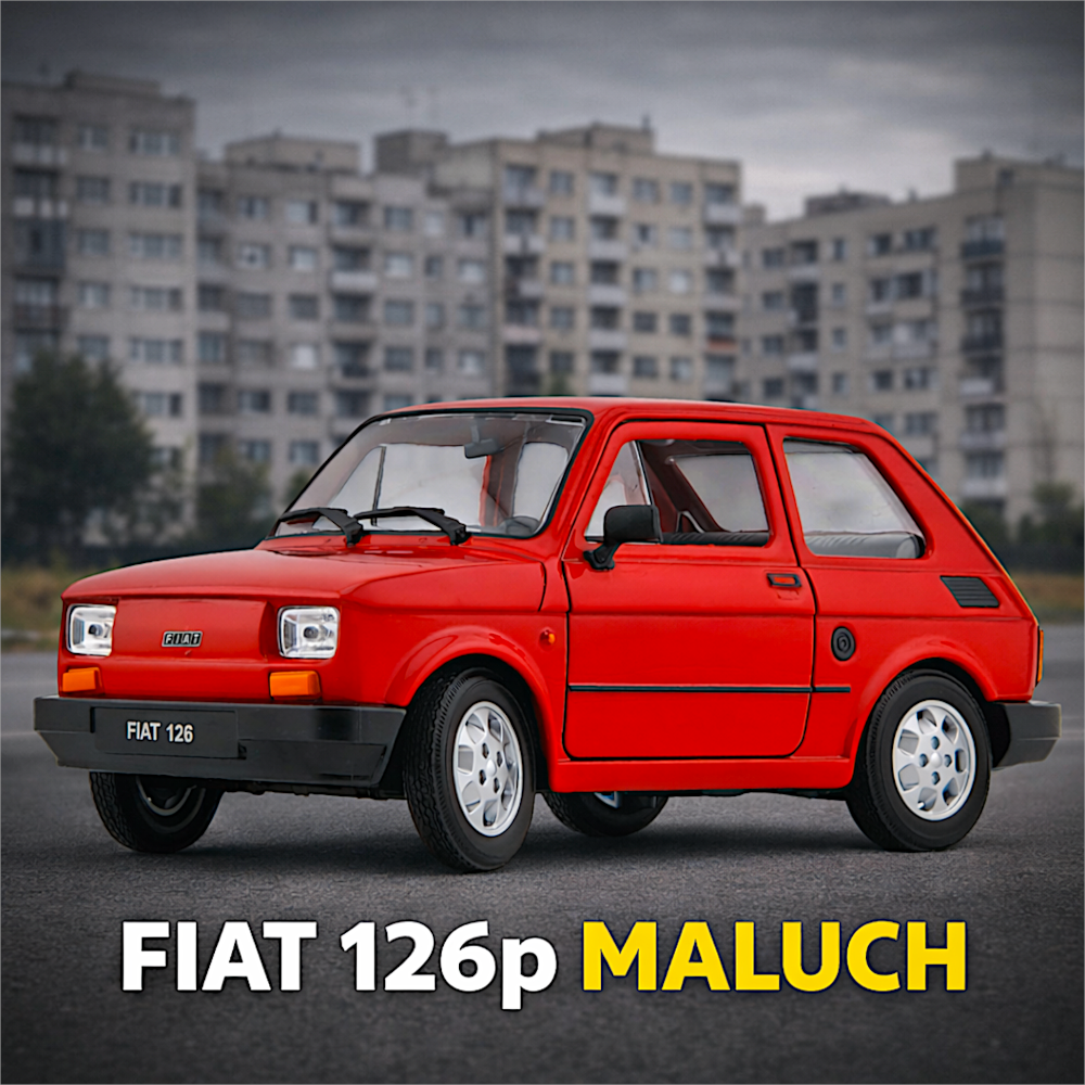 Polski Fiat 126p MALUCH Welly – Duży Auto Model Skala 121 Metalowy dł. 14cm Legenda PRL TOMDORIX