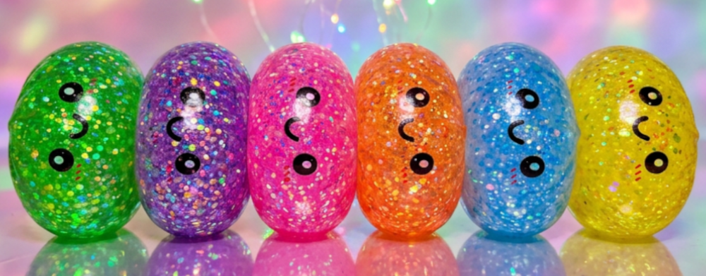 Duży Gniotek PIERÓG XXL Antystresowy Squishy Brokatowy ŚWIECĄCY LED+UV 160g TOMDORIX