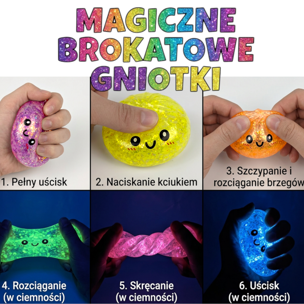 Duży Gniotek PIERÓG XXL Antystresowy Squishy Brokatowy ŚWIECĄCY LED+UV 160g TOMDORIX