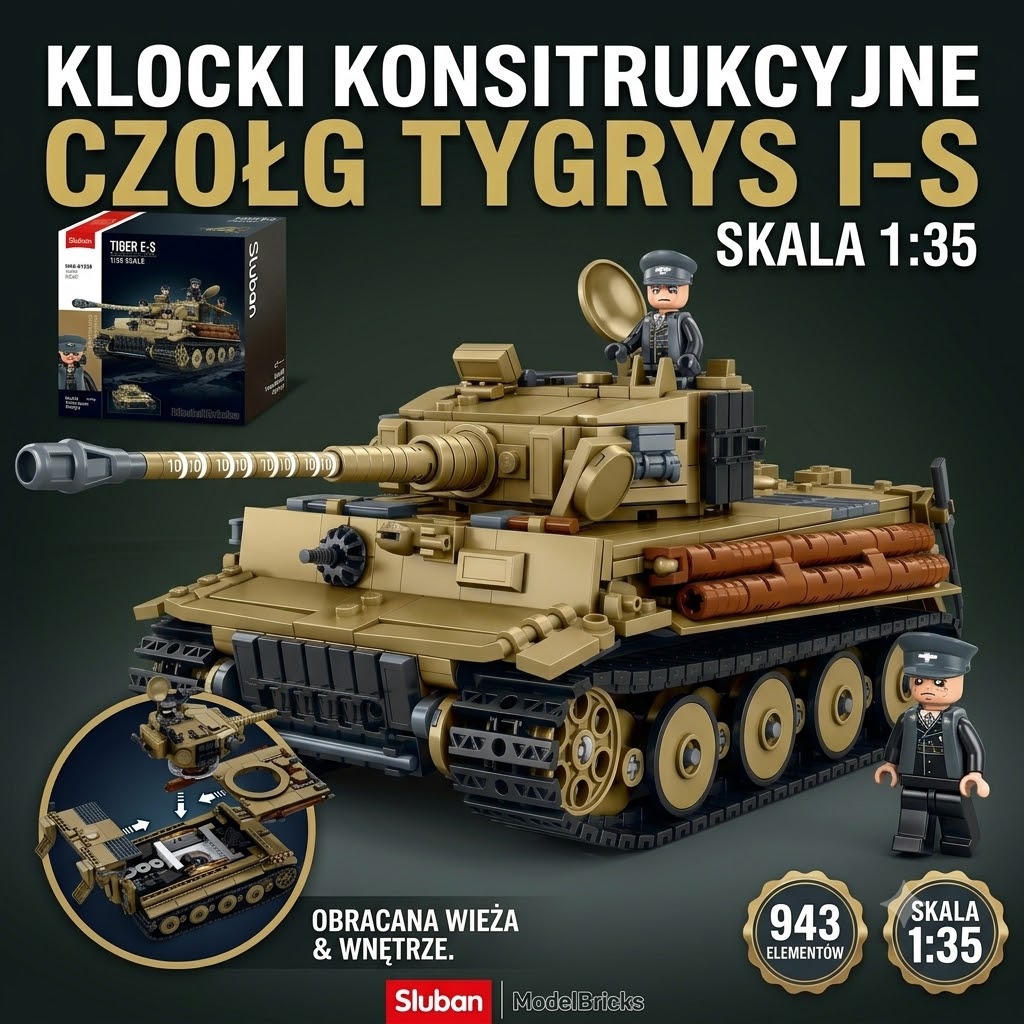 Klocki Czołg TYGRYS Niemiecki Wojsko Armia 5 FIGUREK 943 el Tomdorix