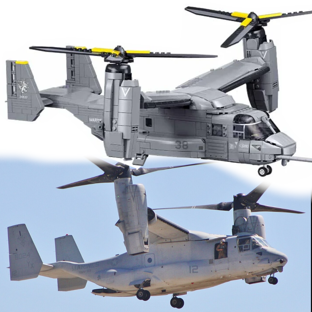 Klocki AMERYKAŃSKI Śmigłowiec Bell-Boeing V-22 Osprey 5 Figurek Tomdorix