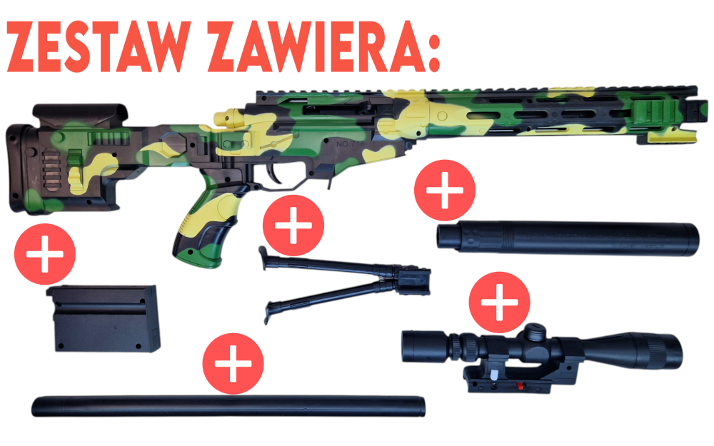 Snajperka Na Kulki M107 Amerykański Karabin Replika ASG W Kamuflażu + Laser TOMDORIX