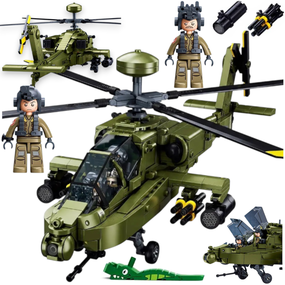 Klocki Apache AH-64D ŚMIGŁOWIEC Szturmowy Helikopter 734 el. 2 Figurki Tomdorix