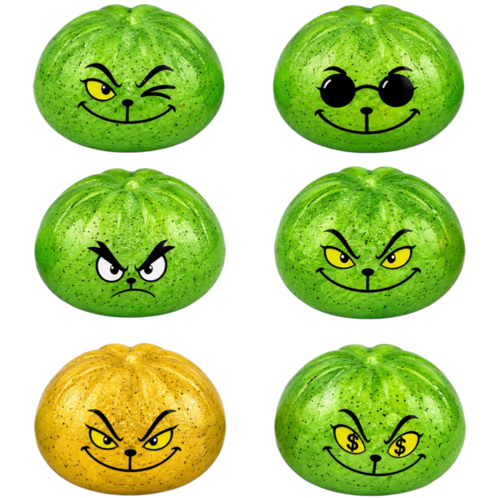 Duży Gniotek Pieróg GRINCH Brokatowy ŚWIĄTECZNY Dumpling Squishy 180g 10cm TOMDORIX