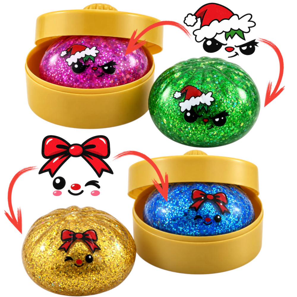 Duży Gniotek Pieróg ŚWIĄTECZNY Brokatowy DUMPLING SQUISHY 10cm Antystresowy 150g TOMDORIX