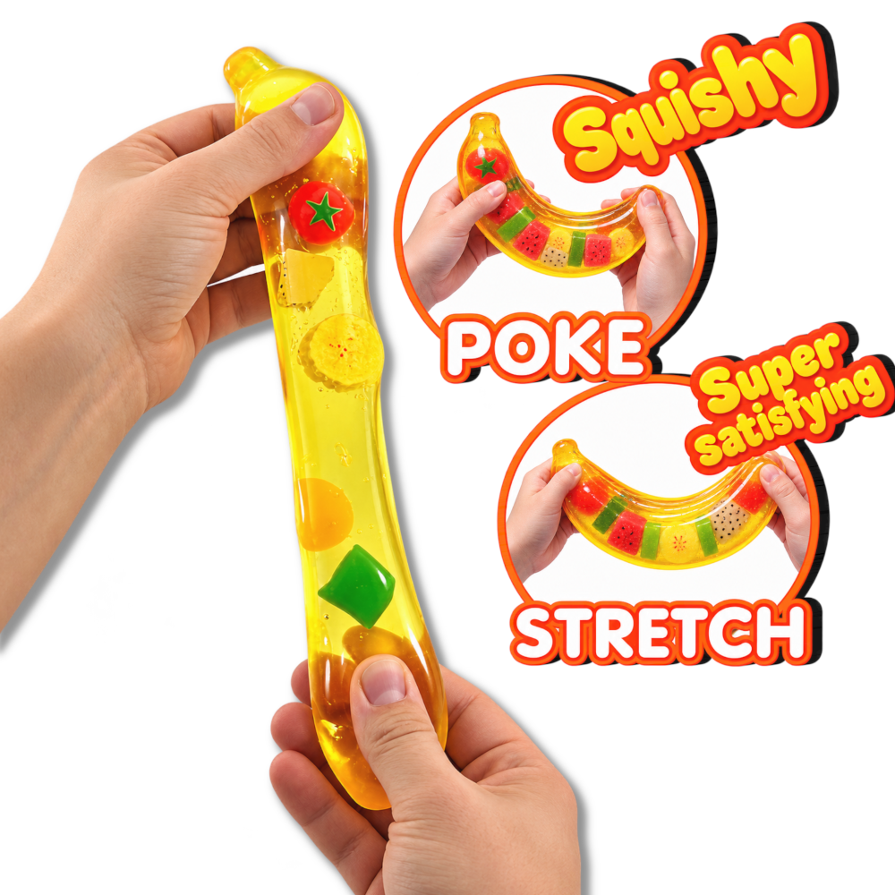 Gniotek BANAN ŻELOWY Jumbo WAZELINOWY Z Owocami Squishy Antystresowy Miękki 16cm TOMDORIX
